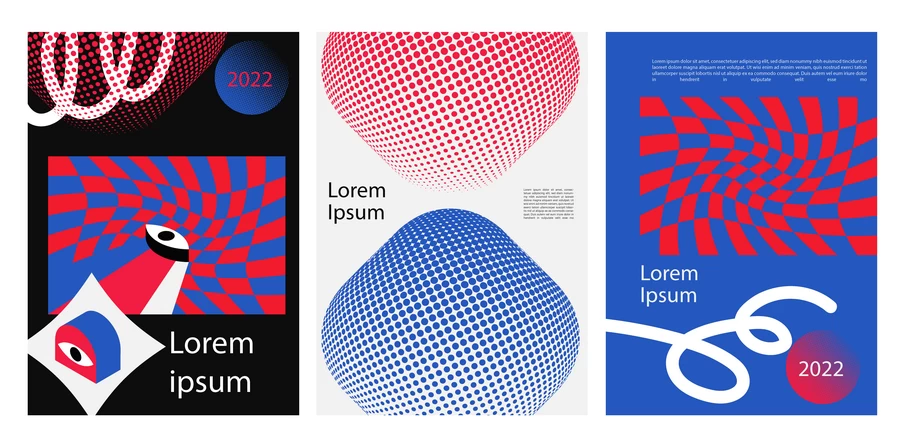 现代简约艺术创意抽象不规则几何孟菲斯插画海报AI矢量设计素材【010】